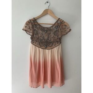 Free People Sunset Ombré Beaded Tunic Dress XS Cap Sleeve Festival Boho Y2K